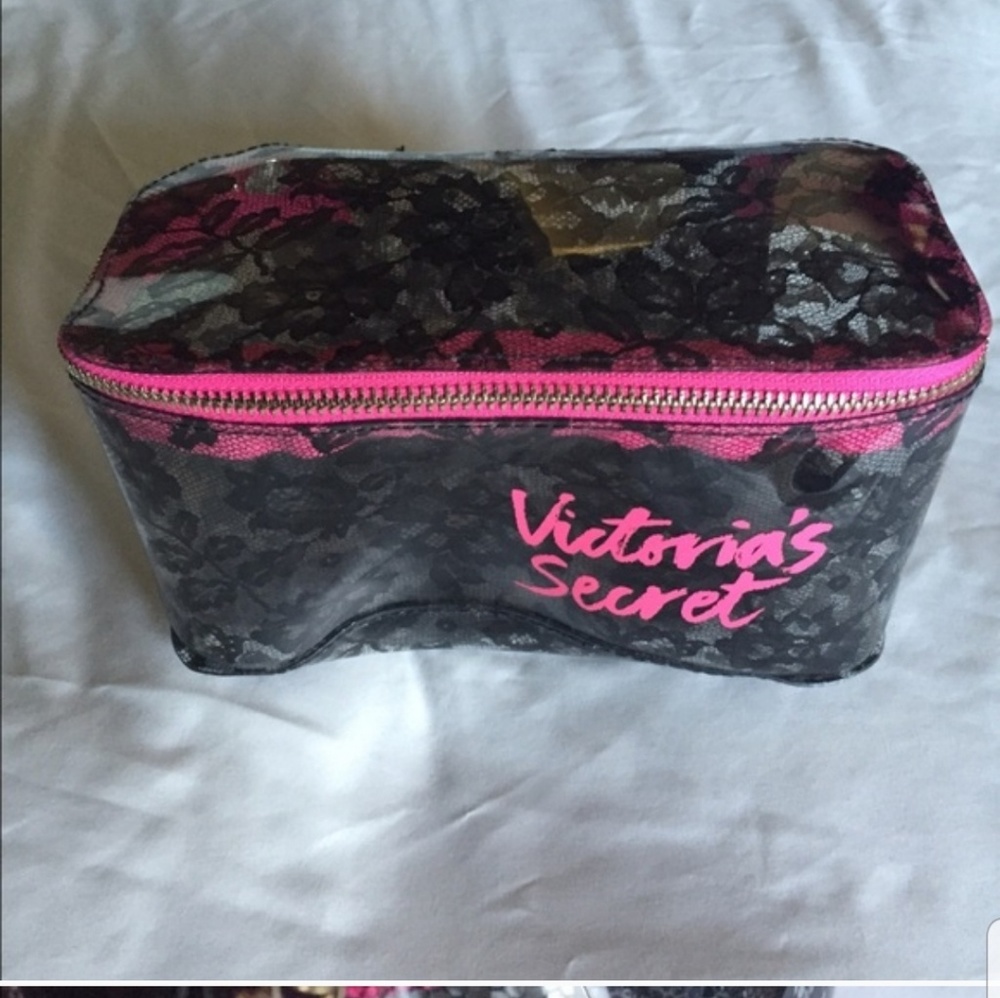 Victoria secret black lace cosmetics bag